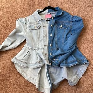 Azalea Wang Puff Sleeve Jean Jacket. High low peplum